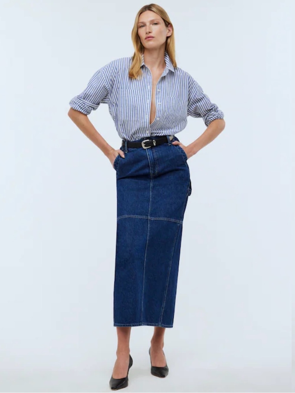 Madewell Maxi Denim Jean Blue Skirt Back Slit Size 27
